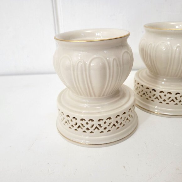 Vintage Lenox Ivory & Gold Ceramic Candle Holders - Set Of 2 - Picture 3 of 8